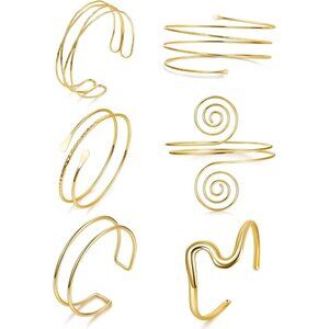 6Pcs Arm Cuff Gold Upper Arm Cuff Bracelet for Women Adjustable Open Cuff Bangle